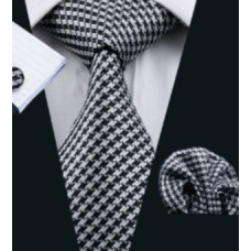 3delige set stropdas pochet manchetknopen zwart wit grijs Fantasy